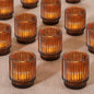 Vintage Ribbed Amber Glass Tealight & Votive Candle Holders (Set of 12), Wedding Bridal Shower Party Table Decor, Fall Decor, Boho Decor, Shelf Decoration