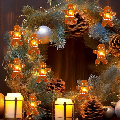 Impress Life Festive Decoration String Lights, Gingerbread Man Cookies 10 ft 40 LEDs with Battery/USB Powered Dimmable Fairy Lights with Remote for House Bedroom Decorative, Wedding Home