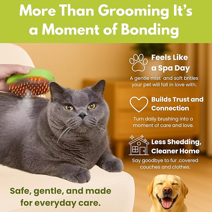Cat Brush with Steam – Steam Cat Brushes for Indoor Cats | Pet Spray Hair Removal Comb & Relaxing Grooming Tool for Calmer, Happier Cats-Mewly Pet