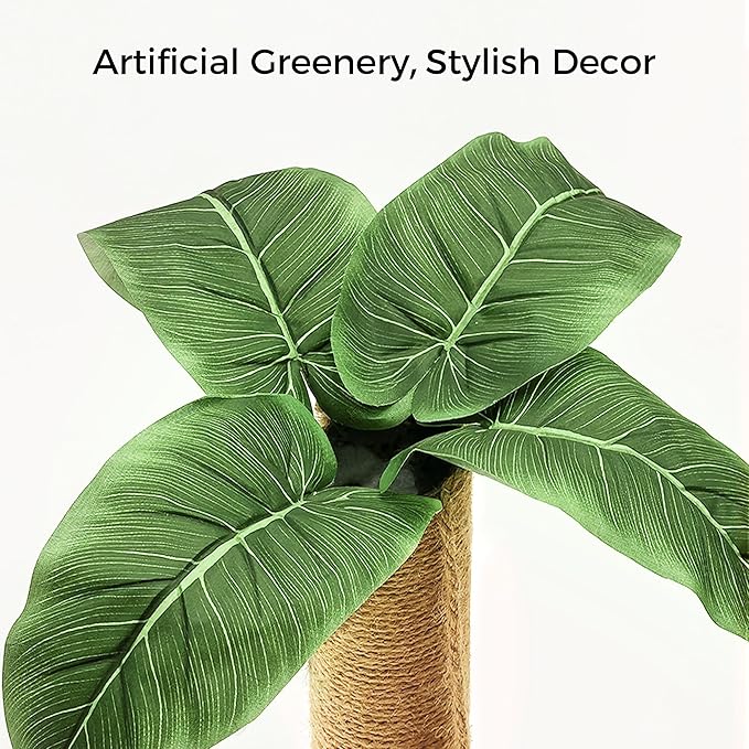 Cat Scratching Post, Cat Scratcher Toy for Indoor Cats, 17.3" Tall Scratch Post with 2-Layer Ball Tracks, Interactive Feather Toy and Sisal Hanging Ball, Banana Tree Cat Tower for Kittens-Mewly Pet