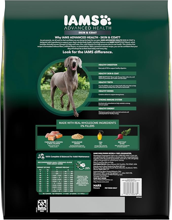 IAMS Advanced Health Skin & Coat Adult Dry Dog Food Chicken and Salmon Recipe, 13.5 lb. Bag-Mewly Pet