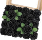 MACTING 30PCS Artificial Flowers Real Touch Foam Roses with Stem Black Fake Glitter Flowers for DIY Wedding Bouquet Table Centerpieces Party Holiday Wreath Home Spring Mothers Day Decor
