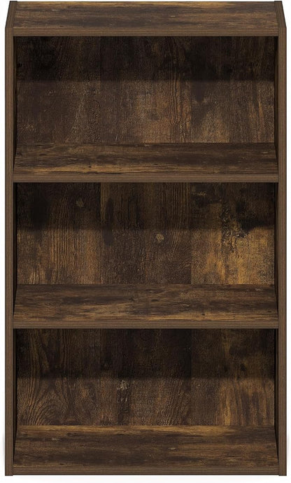 Furinno Basic Book Shelf, 3-Tier Bookshelf, Cube Storage Organizer Bookcase with Open Shelf, 7 x 17 x 26, for Living Room, Bedroom, Home Office, Amber Pine