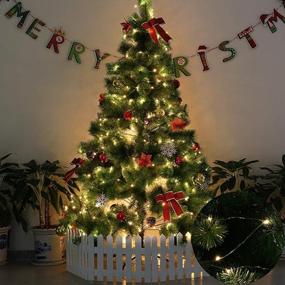 Decute 300LED 99FT Christmas Tree String Lights Green Wire Dimmable with Remote Control, UL Listed Plug in Fairy Starry Lights Decorative for Christmas Tree Party Wedding Indoor Outdoor Warm White