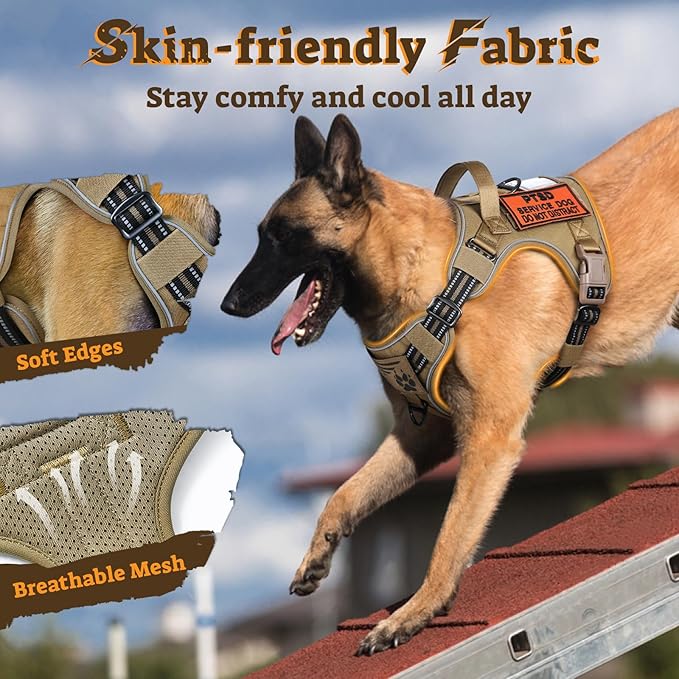 rabbitgoo Dog Harness for Large Dogs No Pull, Tactical Service Pet Vest with Molle and Control Handle, Adjustable and Reflective Military Harness for Easy Walking and Training, Brown, L-Mewly Pet