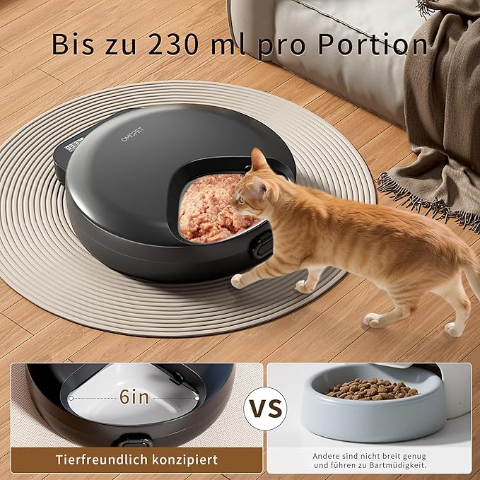 Automatic Cat Feeder Wet Food, Whisker-Friendly Automatic Cat Food Dispenser True 4-Meal Design with Locking Lid, Smart Timer Feeder for Wet Cat/Dog ，2-Ice Packs, Easy to Clean (Black)-Mewly Pet