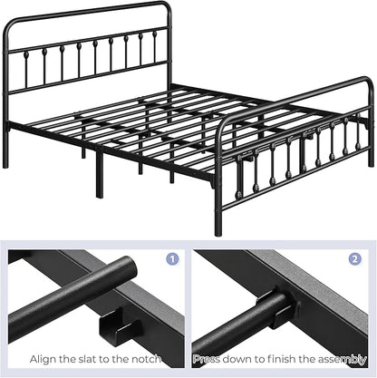 Yaheetech Classic Metal Platform Bed Frame Mattress Foundation with Victorian Style Iron-Art Headboard/Footboard/Under Bed Storage/No Box Spring Needed/California King Size Black