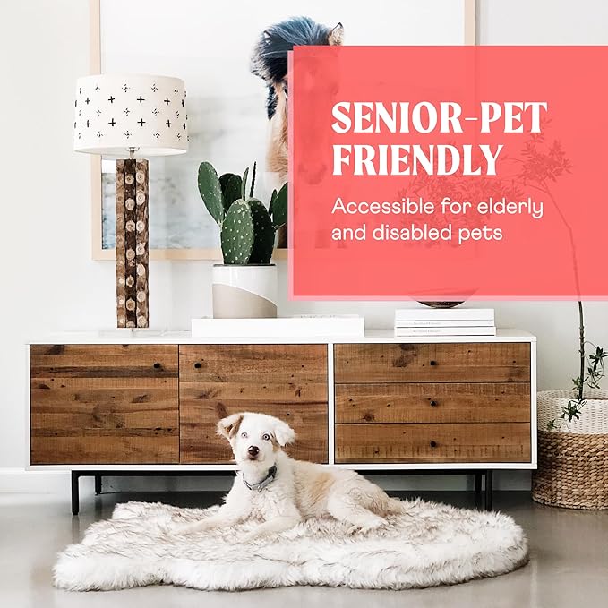 PupRug Orthopedic Dog Bed for Large Dogs with Fluffy Soft Faux Fur and Memory Foam for Joint Pain Relief, Machine Washable and Waterproof Couch Bed, White with Brown Accents, Large/Extra Large-Mewly Pet