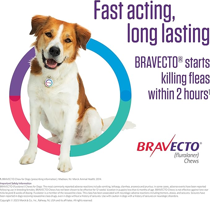BRAVECTO Chew for Dogs, Flea & Tick, 1 Chew, 12 Week Supply, 22-44 lbs., Green Box-Mewly Pet