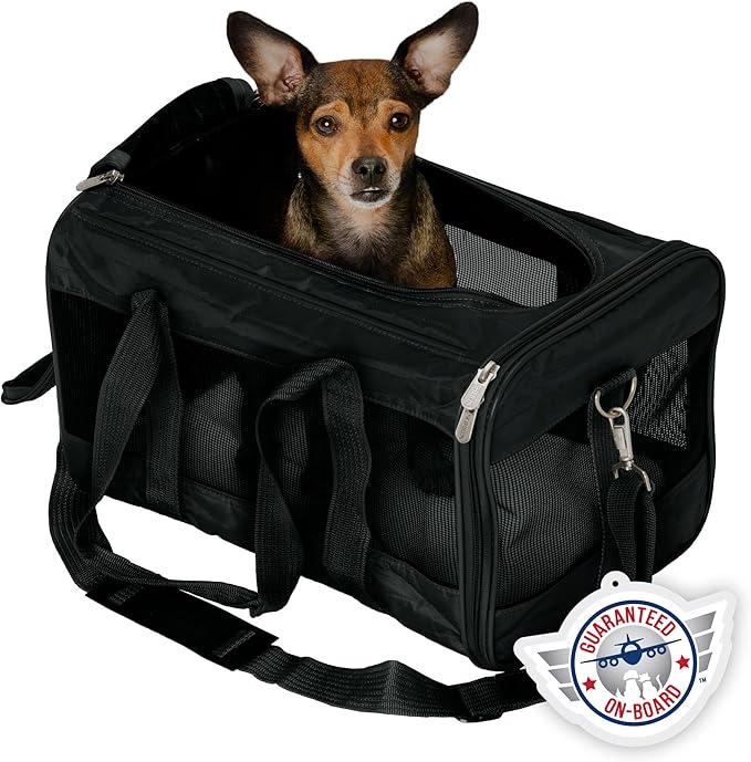Sherpa Original Deluxe Travel Pet Carrier, Airline Approved & Guaranteed On Board - Black, Medium-Mewly Pet
