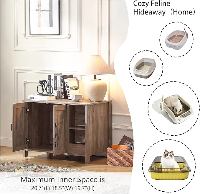 31.9'' Small Cat Litter Enclosure,Adjustable Shelf for Dog Proof and Storage,Locks Added for cat,Cat Litter Collector,Small Indoor Cat House,Grey-Mewly Pet