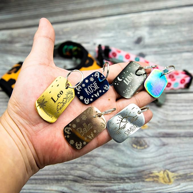 Personalized Dog Tag with 5 Lines of Custom Deep Engraved Durable Stainless Steel Pet ID Name Tag Designer Small Size Rectangle-Mewly Pet