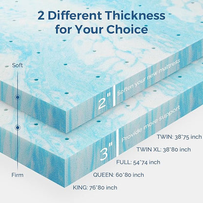 Mattress Topper Twin XL, 2 Inch Gel Memory Foam Bed Topper for Twin XL Size Bed, CertiPUR-US Certified, Blue