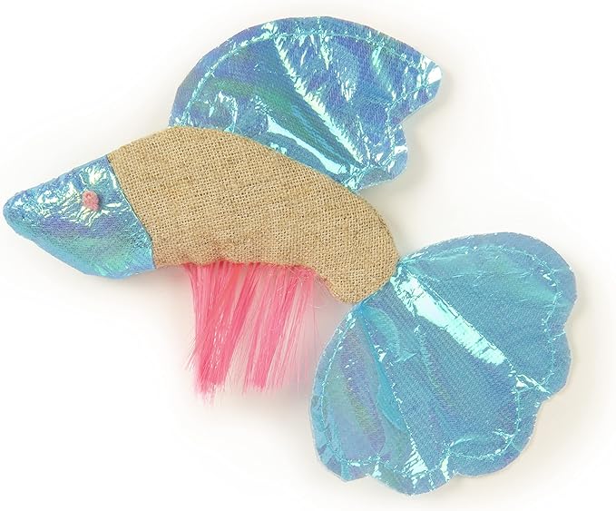 Petlinks Batty Beta Fish Crinkle Catnip Cat Toy - Tan/Blue, One Size-Mewly Pet