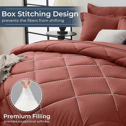 HEVUMYI Terracotta Full Comforter Set - 7-Piece All Season Bed in a Bag Full, Ultra Soft Bedding Set with Comforter, Flat Sheet, Fitted Sheet, Pillowcases, Pillow Shams