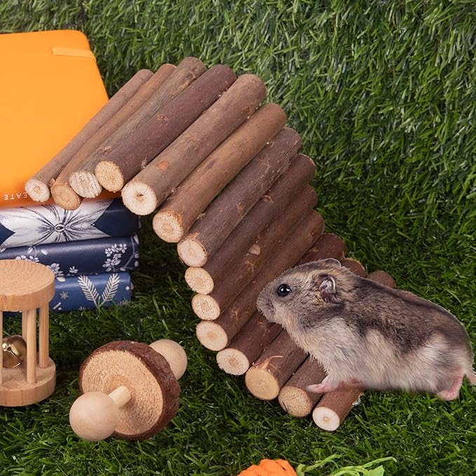 Sofier Hamster Toys Hamster Accessories for Cage Natural Guinea Pig Toys and Chews for Teeth Rat Toys Chinchilla Toys Wood Hideout Bridge Apple Wood Sticks-Mewly Pet