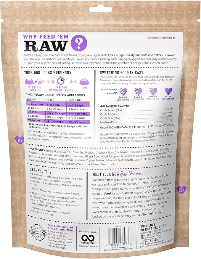 I AND LOVE AND YOU Stir and Boom Dehydrated Freeze Dried Raw Dog Food - Turkey - Grain Free, Real Meat, No Fillers, 3lb Bag-Mewly Pet