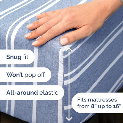 Twin 4 Piece Sheet Set - Comfy Breathable & Cooling - Soft Hotel Luxury Bedding Set with 8-16 Inch Deep Pockets - 1 Flat & 1 Fitted Sheet & 2 Pillowcases - Wrinkle Free & Easy Care - Blue Stripes 3