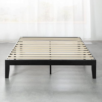 Mellow Naturalista Classic 12 Inch Solid Wood Platform Bed with Wooden Slats, Full, Black