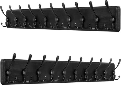 SKOLOO Rustic Large Wall Mounted Coat Rack-38.6" Long Coat Rack for Wall, Pine Solid Wood Coat Rack Hook, Farmhouse Coat Hanger Wall Mount for Hanging Jacket Coat Hat, Pack of 2
