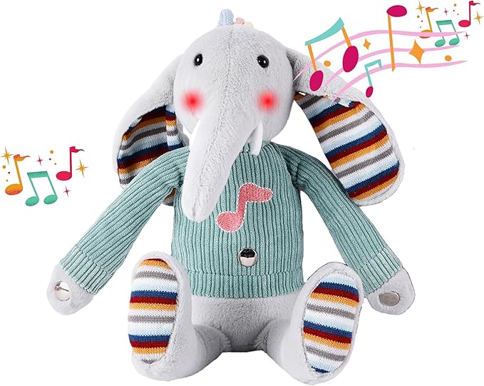 Lumio Musical Stuffed Animal Plush Toy with Lights & Sounds - Cute Interactive Toy for Newborns, and 3 6 12 to 48 Months (Elephant)-Mewly Pet