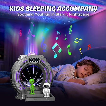 Flumy Aurora Projector Gift for Kids with Astronaut & Alien Night Light Projection, White Noise, Wireless Speaker, Alarm Clock, Remote Control, Room Decor for Bedroom Christmas Birthday Boys Girls