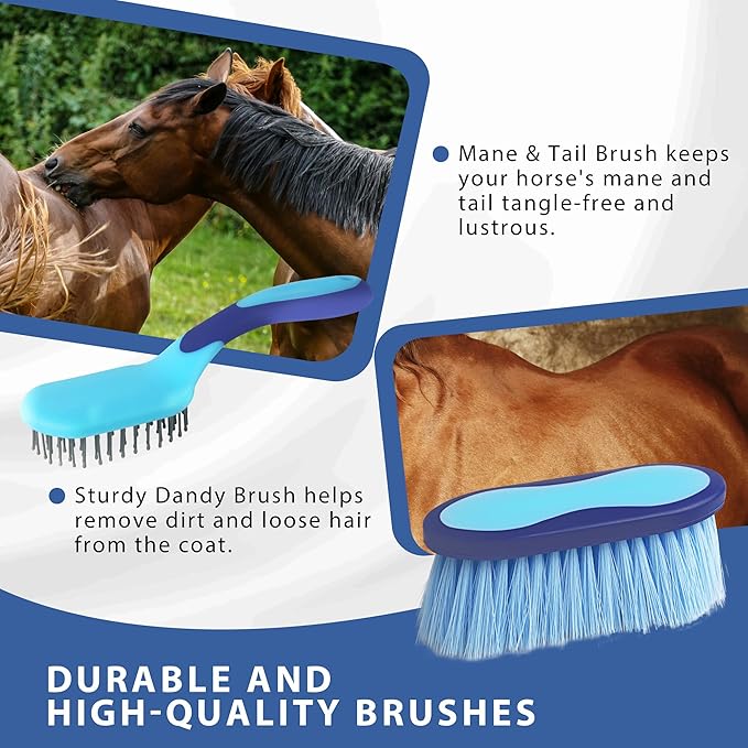 Horse Grooming Kit 9pcs Horse Brushes Equine Grooming Brushes Tack Room Supplies Set with Organizer Tote-Mewly Pet