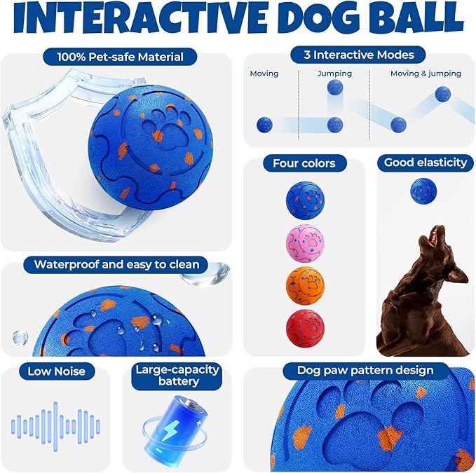 Dog Balls: Interactive Dog Ball Auto Rolling - Interactive Dog Toys for Aggressive Chewers - Bouncy & Throwable, Type-C Rechargeable, Washable, for Small & Medium & Large Dogs – Blue-Mewly Pet