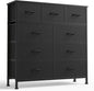 DUMOS 9 Drawer Dresser for Bedroom, Fabric Storage Organizer with Sturdy Metal Frame, Wooden Top Chest of Drawers for Closet Nursery Entryway Guest Room,Matte Black