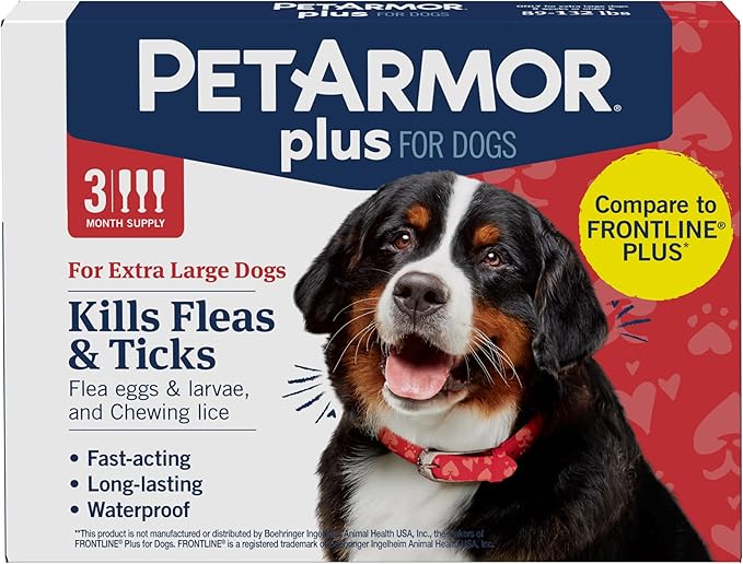 PetArmor Plus Flea and Tick Prevention for Dogs, Dog Flea and Tick Treatment, 3 Doses, Waterproof Topical, Fast Acting, X-Large Dogs (89-132 lbs)-Mewly Pet