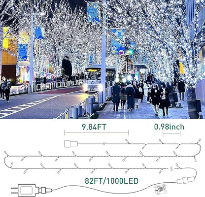 Quntis 82ft 1000 LED Cluster Christmas String Lights - 8 Modes Christmas Tree Lights - Outdoor Waterproof Dark Green Wire Christmas Lights Plug in for Holiday Wedding Party Home Decor, White