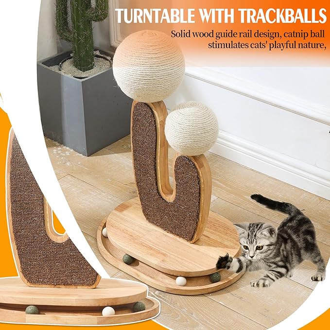 Cactus-Shaped Cat Scratching Post with Cat Scratcher, Interactive Toy Balls, Handmade with Natural Materials, Cute Cat Scratching Post, Easy-to-Clean Cat Furniture-Mewly Pet
