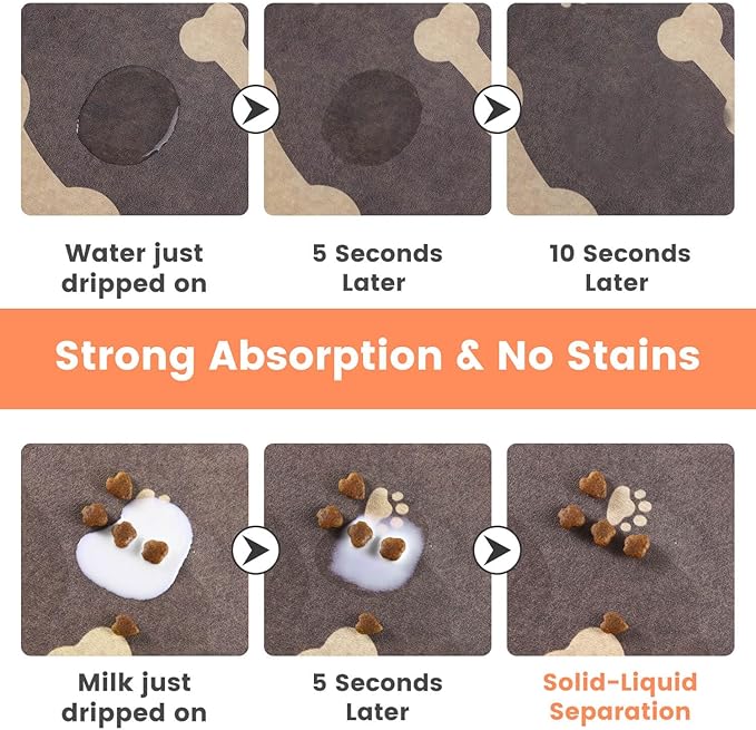 Pet Feeding Mat-Absorbent Pet Placemat for Food and Water Bowl, with Waterproof Rubber Backing, Quick Dry Water Dispenser Mat for Dog and Cat (17"x27", Brown)-Mewly Pet