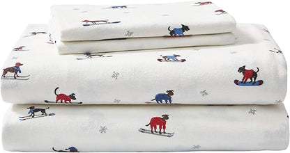 Eddie Bauer - Flannel Sheets King Size, Anti-Pilling & Wrinkle Resistant Cotton, Touchably Soft for All-Season Comfort - Bed Sheets with Matching Pillowcases & Fitted Sheet (Ski Patrol White)
