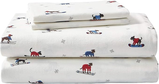 Eddie Bauer - Flannel Sheets Twin Size, Anti-Pilling & Wrinkle Resistant Cotton, Touchably Soft for All-Season Comfort - Bed Sheets with Matching Pillowcase & Fitted Sheet (Ski Patrol White)