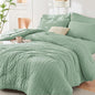 HYMOKEGE Sage Green Queen Comforter Set Seersucker 7 Pieces, All Season Luxury Bed in a Bag for Bedroom, Bedding Set with Comforters, Sheets, Pillowcases & Shams