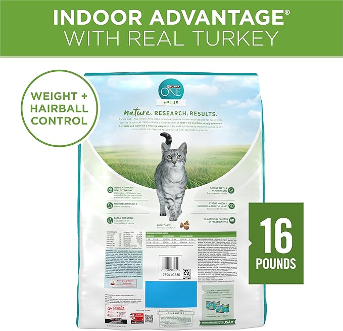 Purina ONE Natural, Low Fat, Weight Control, Indoor Dry Cat Food, +Plus Indoor Advantage - 16 lb. Bag-Mewly Pet