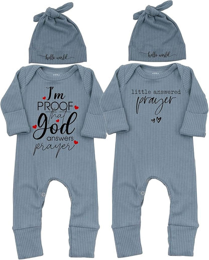 Little Answered Prayer Bodysuit Infant Romper Baby Announcement 0-3 Months Clothes Cute Religious Boys Girls Outfit