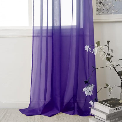 HUTO Purple Sheer Curtains 96 Inches Long for Bedroom Girls Rod Pocket Window Sheer Panels Drapes for Living Room Classroom Set of 2 Panels 52 inches Wide