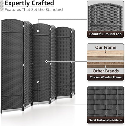 Sorbus 6 Panel Room Divider 6 ft. Tall - Privacy Screen, Extra Wide Double Hinged Panels, Mesh Hand-Woven Design, Partition Room Dividers and Folding Privacy Screens, Wall Divider for Room Separation