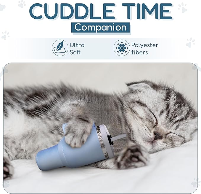 Kitty Cup Tumbler Cat Toy – Funny Cat Birthday Gifts with Catnip & Crinkle Paper, Cute Girl Kitten Toys (Chambray Blue)-Mewly Pet