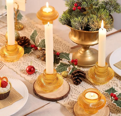 Candlestick Holders Taper Candle Holders, Gold Candle Stick Candle Holder for Wedding, Ribbed Tealight Candle Holders for Bridal Shower Party Table Decor, Modern Home Decor (8 Pcs, Gold)