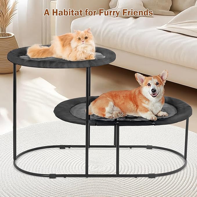 Defined Deco 2 Tier Elevated Cat Hammock Bed, Furniture Cat Bed Breathable Comfortable, Raised Cool Ca t Hammock for Indoor Cats, with Removable Mesh and Steel Frame for Summer-Mewly Pet