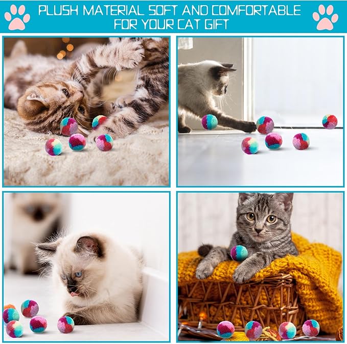 1.2 in Colorful Cat Pom Pom Ball Toys, 20 Pcs Rainbow Cat Toy Balls Soft Plush Cat Ball Interactive Training Ball for Indoor Cats & Kittens-Mewly Pet
