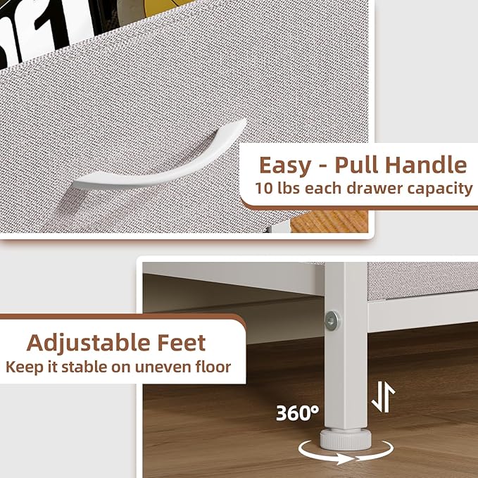 Somdot Dresser for Bedroom with 4 Drawers, Storage Organizer Chest of Drawers with Removable Fabric Bins for Closet Bedside Living Room Laundry Entryway Hallway, Ash Grey