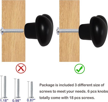 Ceramic Drawer Knobs Heart Shape Cabinet Dresser Pulls Handles with 3 Sized Screws, Kitchen Furniture Knobs for Closet Cupboard Wardrobe (6, Black)