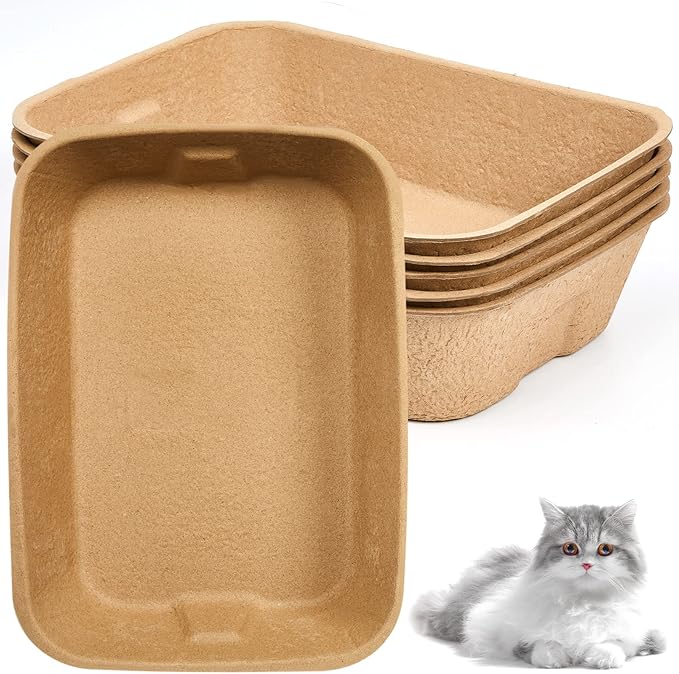 Tessco 5 Pack Small Disposable Litter Box Kitten Disposable Cat Litter Tray 16.1 x 11.2 x 3.7 Inch Paper Box for Indoor Outdoor Small Animals Cat, Hamster, Guinea Pig, Mice, Bunny and More-Mewly Pet