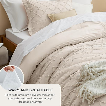 Bedsure King Comforter Set - Beige Comforter, Boho Tufted Shabby Chic Bedding for Kids, 3 Pieces Vintage Farmhouse Bed Set for All Seasons, Fluffy Soft Bedding with 2 Pillow Shams