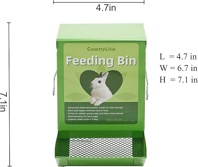 Metal Small Animal Feeder with Lid, Heavy Duty, Large Capacity Food Dispenser, Great for Rabbits, Guinea Pigs, Chinchillas and Other Small Animals. (4.6 inch, Green)-Mewly Pet