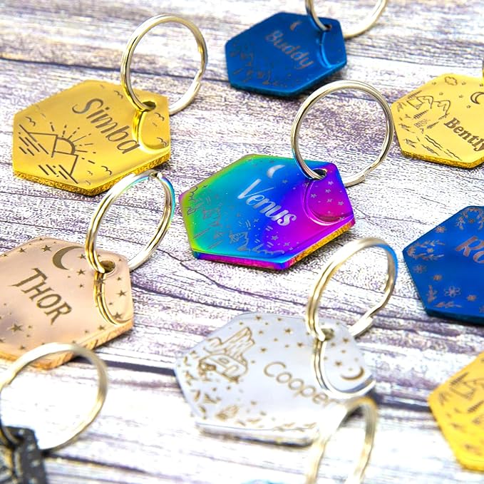 Personalized Dog Tag with 5 Lines of Custom Deep Engraved Durable Stainless Steel Pet ID Name Tag Designer Small Size Hexagon-Mewly Pet